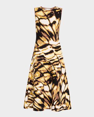 Sleeveless Butterfly Jacquard Knit Midi Dress