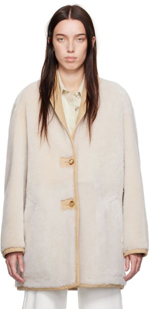 Calvin Klein Beige Halo Shearling Coat