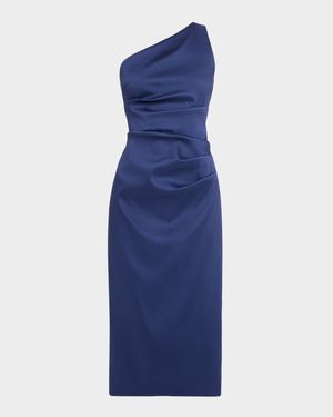 One-Shoulder Stretch Mikado Midi Dress