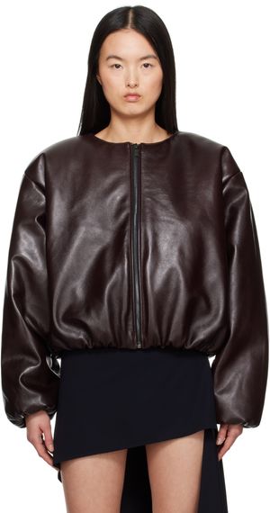 Magda Butrym Burgundy Collarless Puffer Leather Jacket