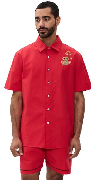 Fanm Mon Kenan Embroidered Short Sleeve Shirt Red M