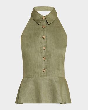 Lancaster Sleeveless Linen Peplum Top