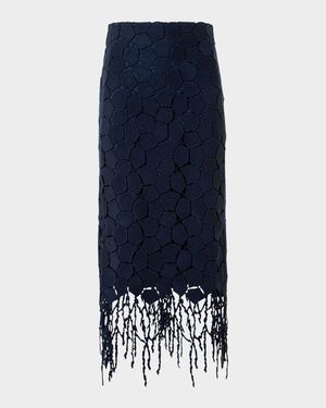 Broken Stone Guipure Fringed Midi Pencil Skirt