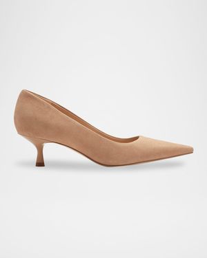 Calynna Suede Kitten-Heel Pumps