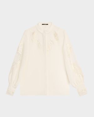 Angela Embroidered Sheer-Inset Blouse
