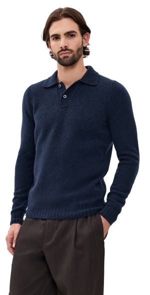 Fedeli Long Sleeve Polo Sweater Navy 46