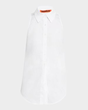 Loch Sleeveless Poplin Button-Front Shirt