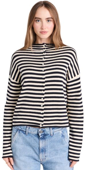 Alex Mill Taylor Cardigan in Stripe Cotton Cashmere Blend Navy/Ivory S