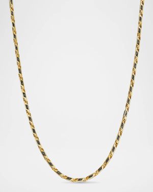 Men's Faceted Chain Necklace in 18K Gold with Forged Carbon, 3mm, 22"L