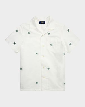 Boy's Tennis Embroidered Oxford Shirt, Size S-XL