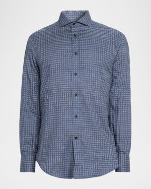 Men's Cotton Geometric Medallion Slim-Fit Button-Down Shirt