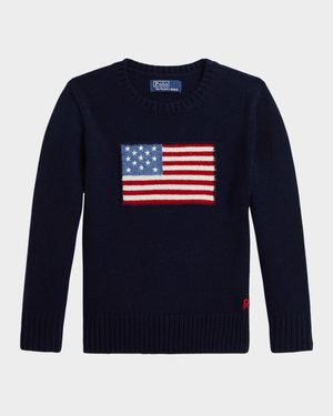 Boy's American Flag Cashmere Sweater, Size 2-7