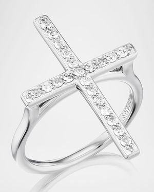 Sterling Silver Diamond Cross Statement Ring