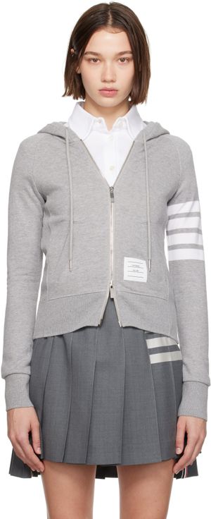 Thom Browne Gray Classic Loopback Full Zip Hoodie