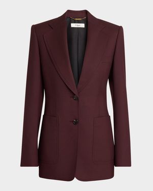 Wool Gabardine Single-Breasted Blazer Jacket