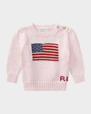 Girl's Flag Intarsia Knit Sweater, Size 3M-24M