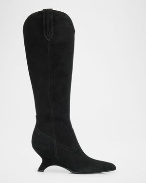 Shadow Suede Western Knee Boots