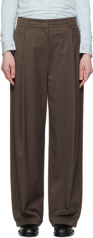 AMOMENTO Brown Wide Tuck Trousers
