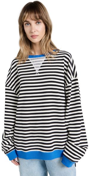 Free People Classic Striped Crew Black Combo XS
