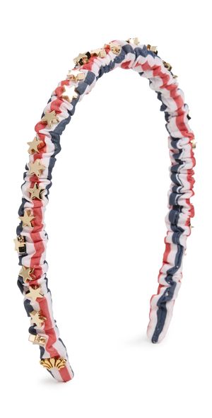 Lele Sadoughi Jessie Striped Cotton Embellished Headband Patriotic Stripe One Size
