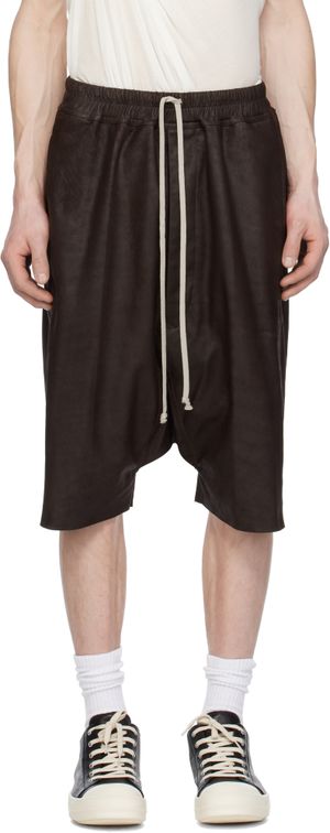 Rick Owens Brown Hollywood Rick's Pods Leather Shorts