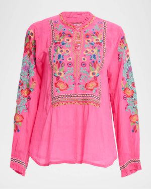 Simone Floral-Embroidered Georgette Blouse