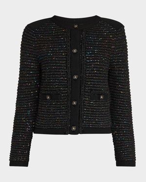 Sequin Textured-Knit Cardigan Jacket