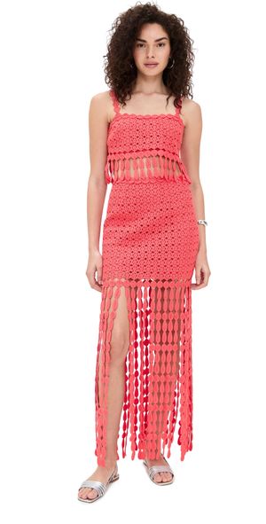 Saylor Elie Fringe Embroidery Skirt Set Poppy M