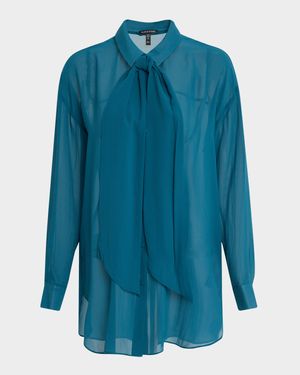 Tie-Neck Sheer Silk Georgette Blouse
