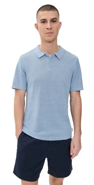 Onia Linen Sweater Polo Baby Blue L