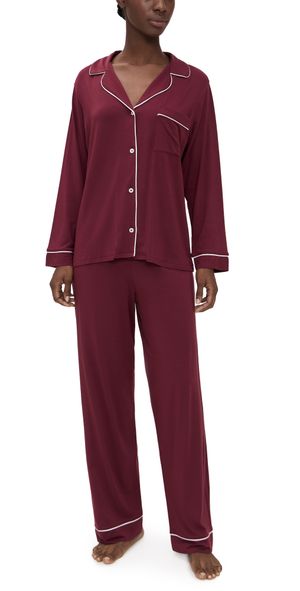 Eberjey Gisele Long Pajama Set Bordeaux/Ivory S