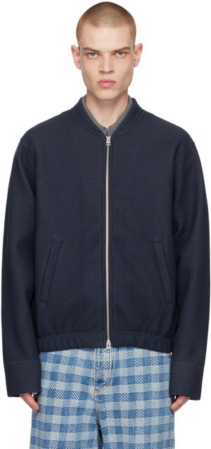 AMI Paris Navy Zipped Bomber Jacket