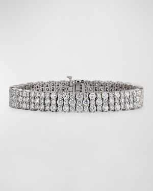 18K White Gold Diamond 3 Row Line Bracelet, 15.84tcw, 7"L
