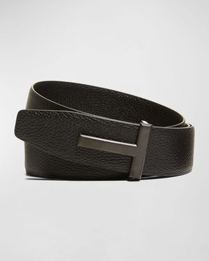 Men's Reversible T-Buckle Leather Belt, 40mm