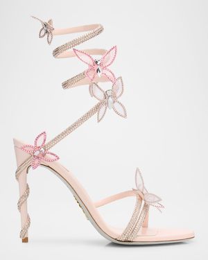 Margot Crystal Butterflies Ankle-Wrap Sandals