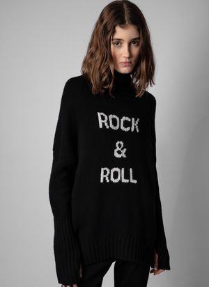 Zadig&voltaire - Pull col roulé à message en laine mérinos - Taille L - Noir