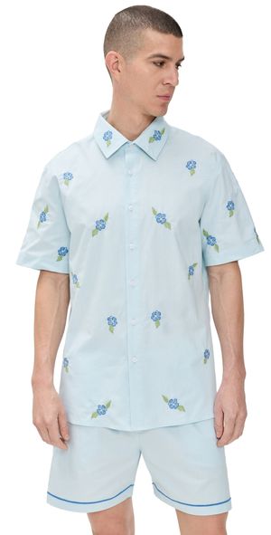 Fanm Mon Frankie Embroidered Short Sleeve Shirt Light Blue XL