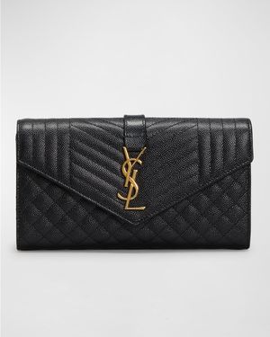YSL Monogram Triquilt Large YSL Flap Wallet in Grained Leather