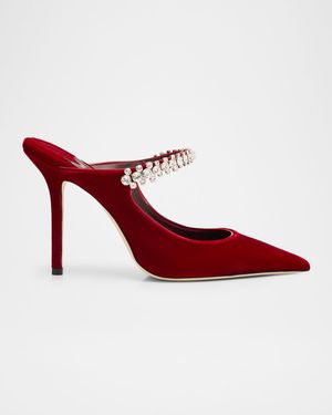 100mm Bing Embellished Velvet Mule Pumps