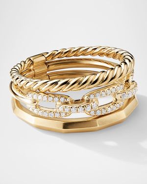 Stax Three Row Ring with Diamonds in 18K Gold, 9.5mm