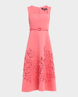 Cutout Square-Neck Scuba Midi Dress