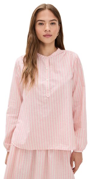 Clare V. St. Martin Top Peony/Tan Cotton/Linen Stripe S