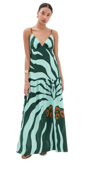 Johanna Ortiz Dark Green Mint Zea Palm Maxi Dress Dark Green/Mint 10