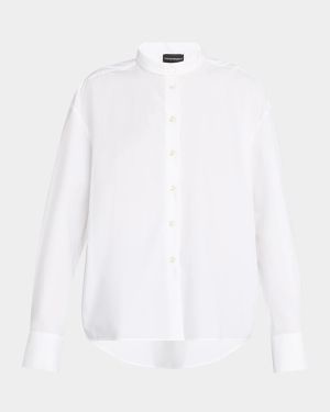 Band-Collar Cotton Poplin Shirt