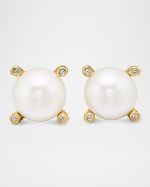 Pearl Stud Earrings with Diamonds in 18K Gold, 14mm