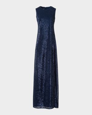 Diagonal Sequined Georgette Gown