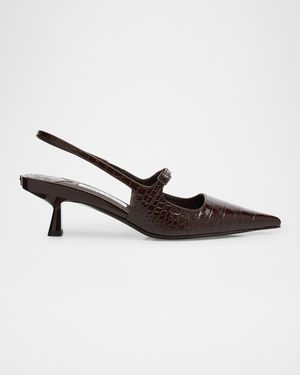 Didi 45 Croc-Embossed Leather Slingback Pumps