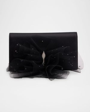Bettina Tulle-Embellished Clutch Bag in Satin Crepe