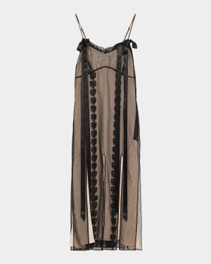 Layered Ribbon Slits Ankle Slip Dress