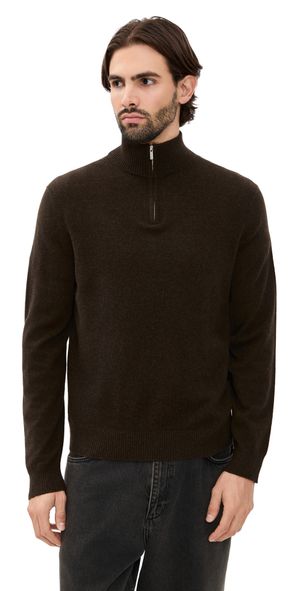 Theory Hilles Quarter Zip Cashmere Sweater Brownwood Melange M
